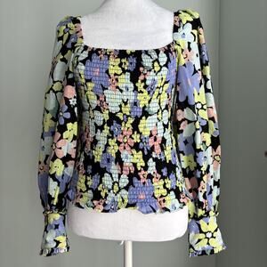 Free People Top blouse Women's Small Cottage Core Floral Elastic Bodice fitted